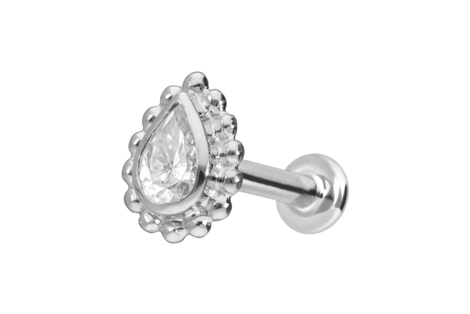 14 Karat Gold Labret Piercing mit Push Fit MOISSANIT-TROPFEN + KUGELN